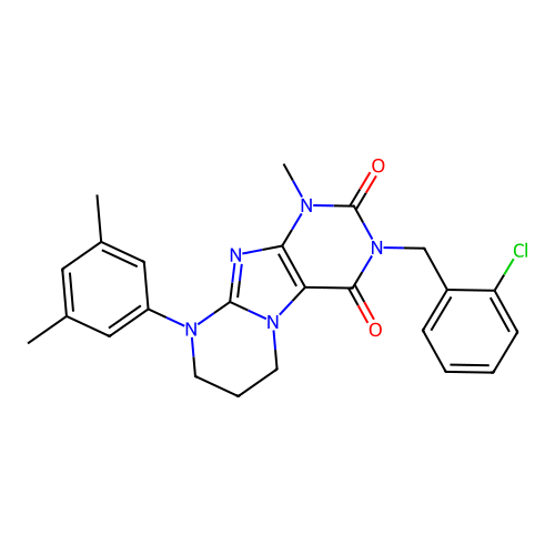 3-(2-chlorobenzyl)-9-(3,5-dimethylphenyl)-1-methyl-6,7,8,9-tetrahydropyrimido[2,1-f]purine-2,4(1H,3H)-dione structure