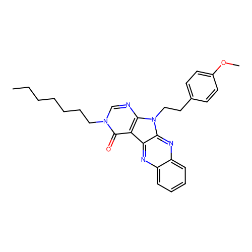 3-heptyl-11-(4-methoxyphenethyl)-3H-pyrimido[5',4':4,5]pyrrolo[2,3-b]quinoxalin-4(11H)-one structure