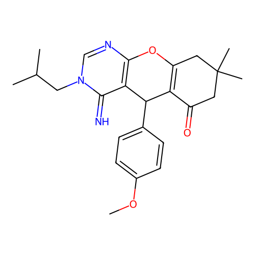 4-imino-3-isobutyl-5-(4-methoxyphenyl)-8,8-dimethyl-5,7,8,9-tetrahydro-3H-chromeno[2,3-d]pyrimidin-6(4H)-one structure