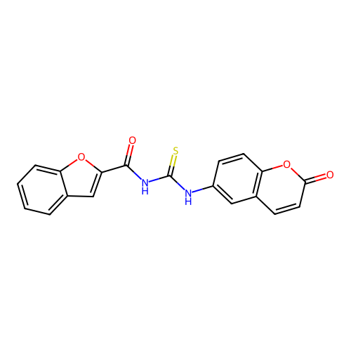 N-[(2-oxochromen-6-yl)carbamothioyl]-1-benzofuran-2-carboxamide structure
