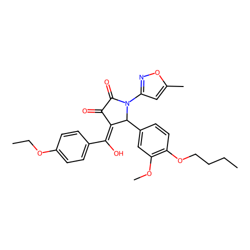 (4E)-5-(4-butoxy-3-methoxyphenyl)-4-[(4-ethoxyphenyl)(hydroxy)methylidene]-1-(5-methyl-1,2-oxazol-3-yl)pyrrolidine-2,3-dione structure