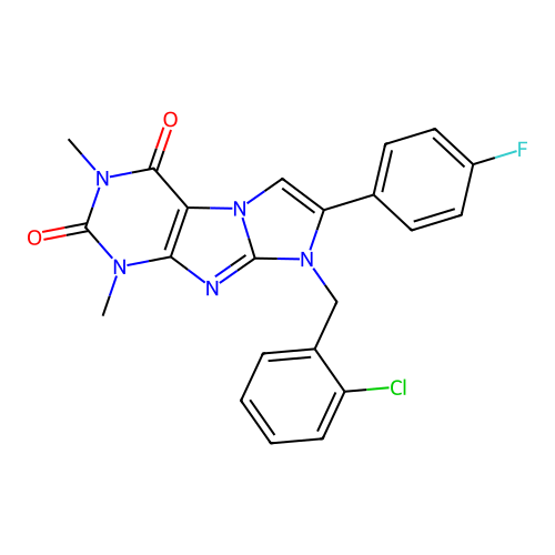 8-(2-chlorobenzyl)-7-(4-fluorophenyl)-1,3-dimethyl-1H-imidazo[2,1-f]purine-2,4(3H,8H)-dione structure