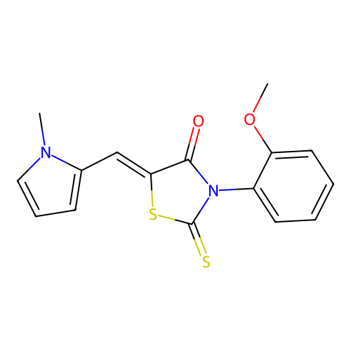 (Z)-3-(2-methoxyphenyl)-5-((1-methyl-1H-pyrrol-2-yl)methylene)-2-thioxothiazolidin-4-one structure