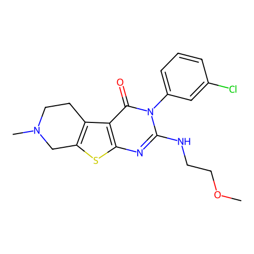 3-(3-chlorophenyl)-2-((2-methoxyethyl)amino)-7-methyl-5,6,7,8-tetrahydropyrido[4',3':4,5]thieno[2,3-d]pyrimidin-4(3H)-one structure