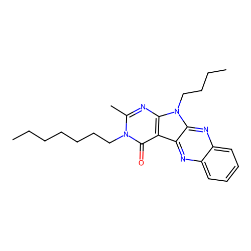 11-butyl-3-heptyl-2-methyl-3H-pyrimido[5',4':4,5]pyrrolo[2,3-b]quinoxalin-4(11H)-one structure
