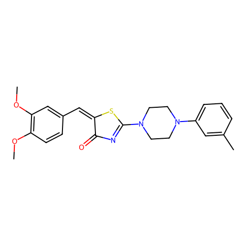 (E)-5-(3,4-dimethoxybenzylidene)-2-(4-(m-tolyl)piperazin-1-yl)thiazol-4(5H)-one structure