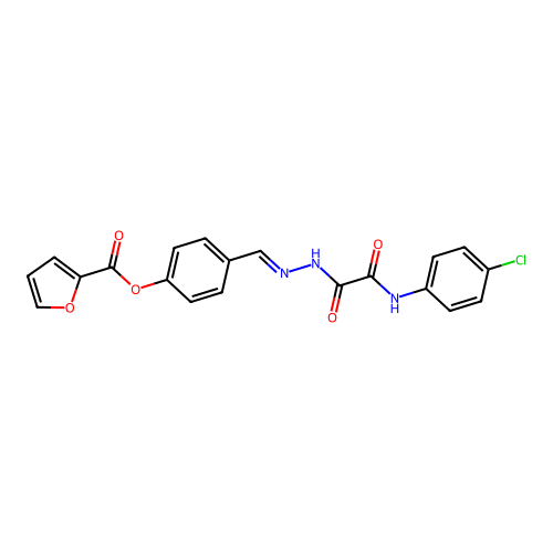 (E)-4-((2-(2-((4-chlorophenyl)amino)-2-oxoacetyl)hydrazono)methyl)phenyl furan-2-carboxylate structure