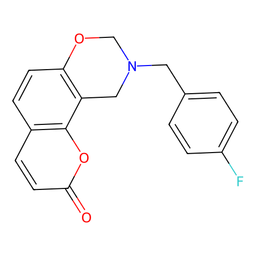 9-(4-fluorobenzyl)-9,10-dihydro-2H,8H-chromeno[8,7-e][1,3]oxazin-2-one structure