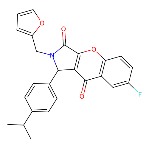 7-fluoro-2-(furan-2-ylmethyl)-1-[4-(propan-2-yl)phenyl]-1,2-dihydrochromeno[2,3-c]pyrrole-3,9-dione structure