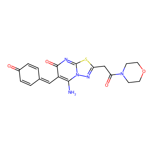 (E)-6-(4-hydroxybenzylidene)-5-imino-2-(2-morpholino-2-oxoethyl)-5H-[1,3,4]thiadiazolo[3,2-a]pyrimidin-7(6H)-one structure