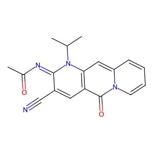 (E)-N-(3-cyano-1-isopropyl-5-oxo-1H-pyrido[1,2-g][1,6]naphthyridin-2(5H)-ylidene)acetamide structure