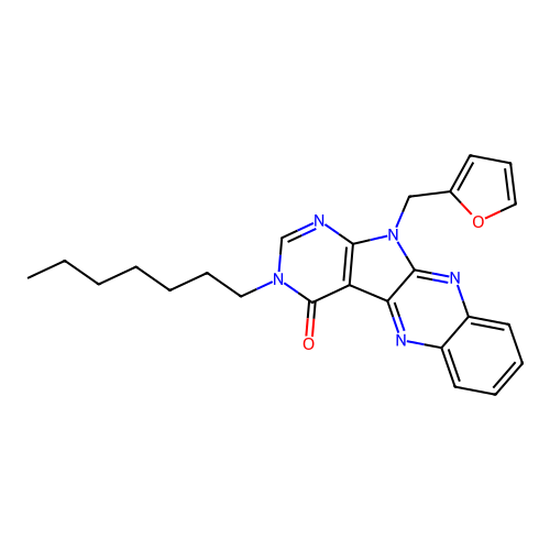 11-(furan-2-ylmethyl)-3-heptyl-3,11-dihydro-4H-pyrimido[5',4':4,5]pyrrolo[2,3-b]quinoxalin-4-one structure