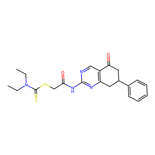2-oxo-2-[(5-oxo-7-phenyl-5,6,7,8-tetrahydroquinazolin-2-yl)amino]ethyl diethylcarbamodithioate structure