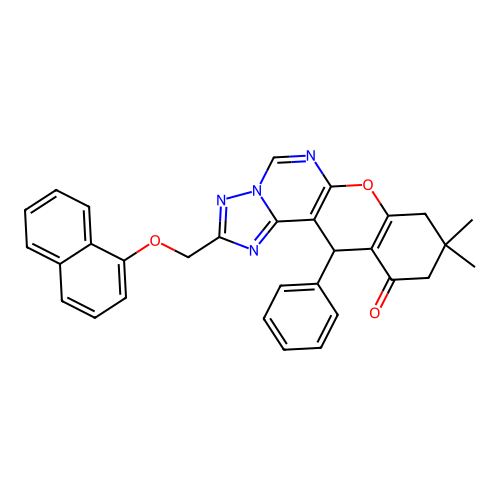 9,9-dimethyl-2-[(naphthalen-1-yloxy)methyl]-12-phenyl-8,9,10,12-tetrahydro-11H-chromeno[3,2-e][1,2,4]triazolo[1,5-c]pyrimidin-11-one structure