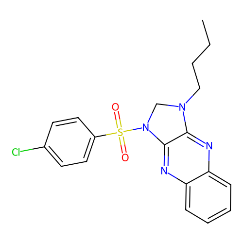 1-butyl-3-((4-chlorophenyl)sulfonyl)-2,3-dihydro-1H-imidazo[4,5-b]quinoxaline structure
