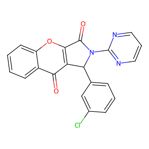 1-(3-chlorophenyl)-2-(pyrimidin-2-yl)-1,2-dihydrochromeno[2,3-c]pyrrole-3,9-dione structure