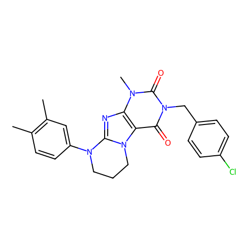3-(4-chlorobenzyl)-9-(3,4-dimethylphenyl)-1-methyl-6,7,8,9-tetrahydropyrimido[2,1-f]purine-2,4(1H,3H)-dione structure