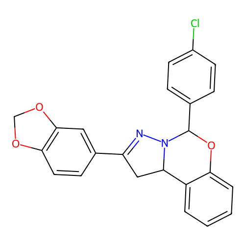 2-(1,3-benzodioxol-5-yl)-5-(4-chlorophenyl)-5,10b-dihydro-1H-pyrazolo[1,5-c][1,3]benzoxazine structure