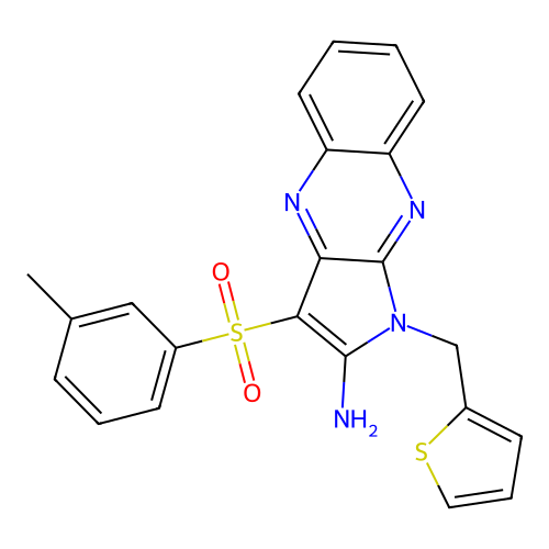 1-(thiophen-2-ylmethyl)-3-(m-tolylsulfonyl)-1H-pyrrolo[2,3-b]quinoxalin-2-amine structure