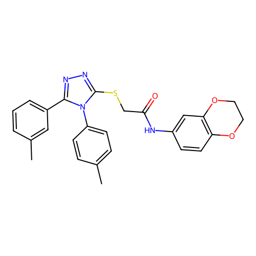N-(2,3-dihydro-1,4-benzodioxin-6-yl)-2-{[5-(3-methylphenyl)-4-(4-methylphenyl)-4H-1,2,4-triazol-3-yl]sulfanyl}acetamide structure