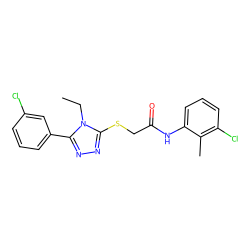 N-(3-chloro-2-methylphenyl)-2-{[5-(3-chlorophenyl)-4-ethyl-4H-1,2,4-triazol-3-yl]sulfanyl}acetamide structure