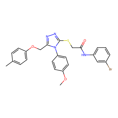 N-(3-bromophenyl)-2-((4-(4-methoxyphenyl)-5-((p-tolyloxy)methyl)-4H-1,2,4-triazol-3-yl)thio)acetamide structure