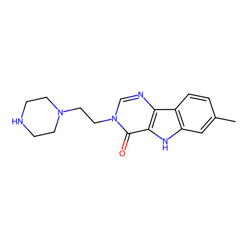 7-methyl-3-[2-(piperazin-1-yl)ethyl]-3,5-dihydro-4H-pyrimido[5,4-b]indol-4-one structure