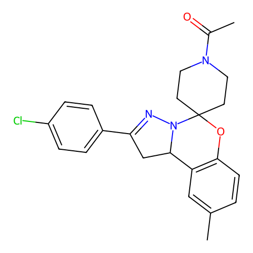 1-(2-(4-chlorophenyl)-9-methyl-1,10b-dihydrospiro[benzo[e]pyrazolo[1,5-c][1,3]oxazine-5,4'-piperidin]-1'-yl)ethanone structure