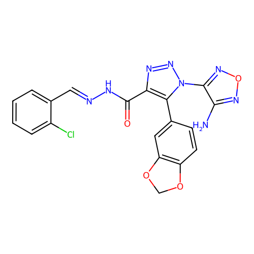 (E)-1-(4-amino-1,2,5-oxadiazol-3-yl)-5-(benzo[d][1,3]dioxol-5-yl)-N'-(2-chlorobenzylidene)-1H-1,2,3-triazole-4-carbohydrazide structure