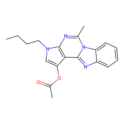 3-butyl-5-methyl-3H-benzo[4,5]imidazo[1,2-c]pyrrolo[3,2-e]pyrimidin-1-yl acetate structure