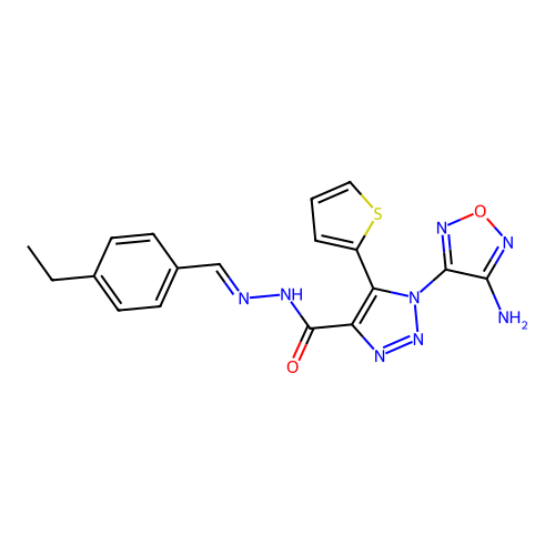 (E)-1-(4-amino-1,2,5-oxadiazol-3-yl)-N'-(4-ethylbenzylidene)-5-(thiophen-2-yl)-1H-1,2,3-triazole-4-carbohydrazide structure