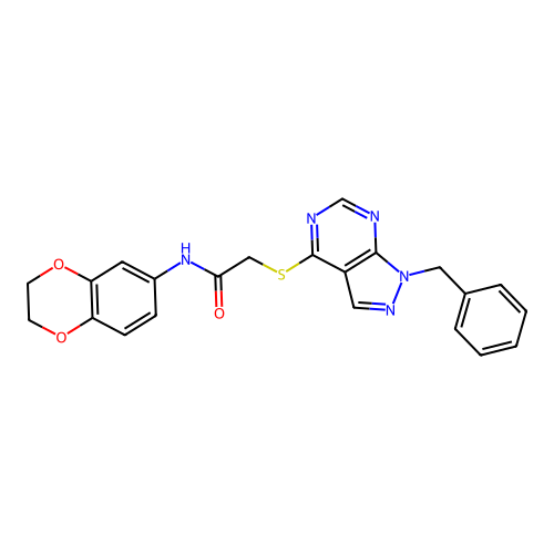 2-((1-benzyl-1H-pyrazolo[3,4-d]pyrimidin-4-yl)thio)-N-(2,3-dihydrobenzo[b][1,4]dioxin-6-yl)acetamide structure