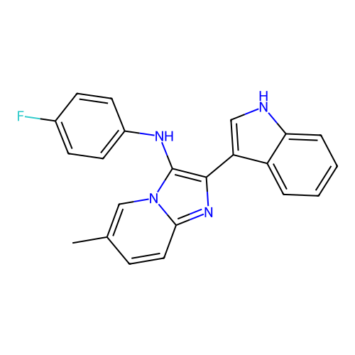 N-(4-fluorophenyl)-2-(1H-indol-3-yl)-6-methylimidazo[1,2-a]pyridin-3-amine structure