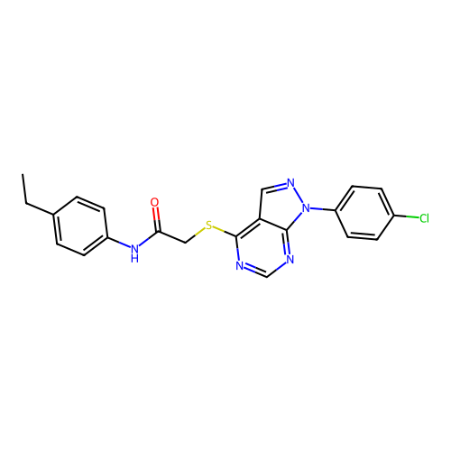 2-((1-(4-chlorophenyl)-1H-pyrazolo[3,4-d]pyrimidin-4-yl)thio)-N-(4-ethylphenyl)acetamide structure