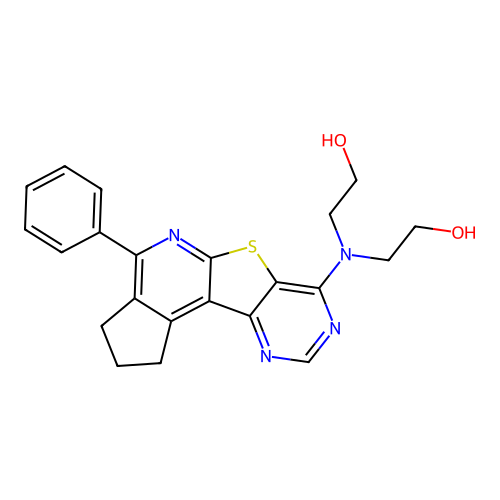 2,2'-((4-phenyl-2,3-dihydro-1H-cyclopenta[4',5']pyrido[3',2':4,5]thieno[3,2-d]pyrimidin-7-yl)azanediyl)diethanol structure