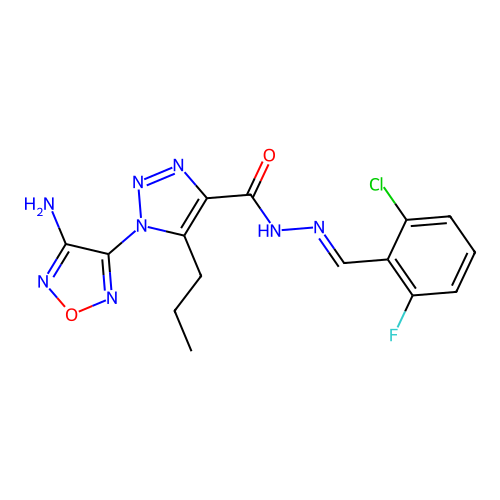 (E)-1-(4-amino-1,2,5-oxadiazol-3-yl)-N'-(2-chloro-6-fluorobenzylidene)-5-propyl-1H-1,2,3-triazole-4-carbohydrazide structure