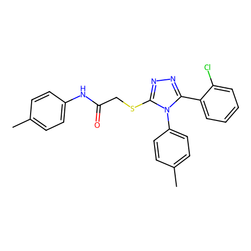 2-[[5-(2-chlorophenyl)-4-(4-methylphenyl)-1,2,4-triazol-3-yl]sulfanyl]-N-(4-methylphenyl)acetamide structure