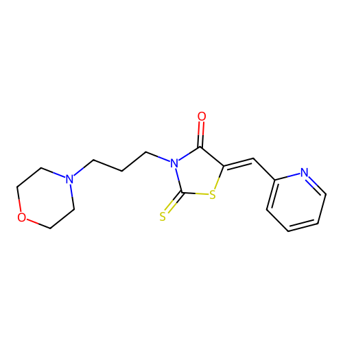 (5Z)-3-[3-(morpholin-4-yl)propyl]-5-(pyridin-2-ylmethylidene)-2-thioxo-1,3-thiazolidin-4-one structure