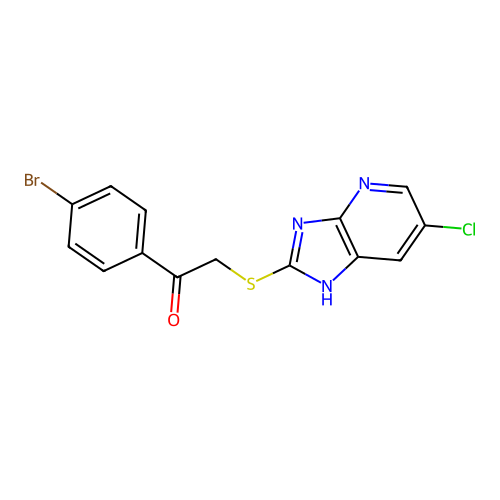 1-(4-bromophenyl)-2-[(6-chloro-3H-imidazo[4,5-b]pyridin-2-yl)sulfanyl]ethanone structure
