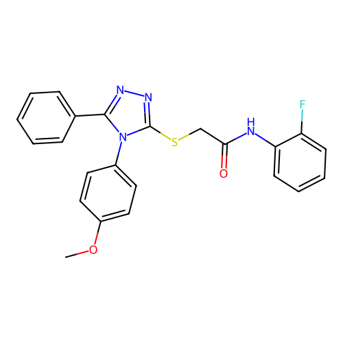 N-(2-fluorophenyl)-2-[[4-(4-methoxyphenyl)-5-phenyl-1,2,4-triazol-3-yl]sulfanyl]acetamide structure