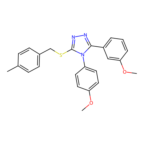 3-(3-methoxyphenyl)-4-(4-methoxyphenyl)-5-[(4-methylphenyl)methylsulfanyl]-1,2,4-triazole structure