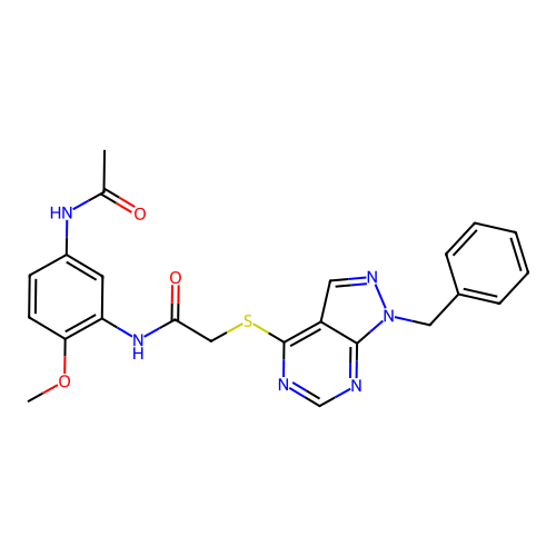 N-(5-acetamido-2-methoxyphenyl)-2-(1-benzylpyrazolo[3,4-d]pyrimidin-4-yl)sulfanylacetamide structure