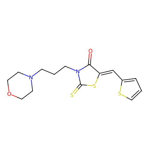 (Z)-3-(3-morpholinopropyl)-5-(thiophen-2-ylmethylene)-2-thioxothiazolidin-4-one structure