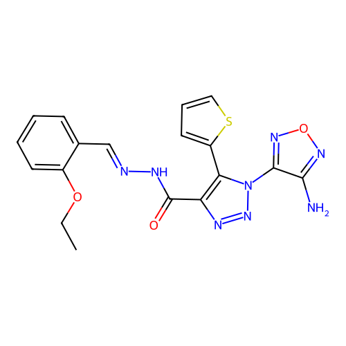 (E)-1-(4-amino-1,2,5-oxadiazol-3-yl)-N'-(2-ethoxybenzylidene)-5-(thiophen-2-yl)-1H-1,2,3-triazole-4-carbohydrazide structure
