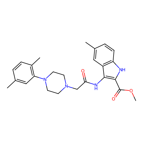 Methyl 3-[[2-[4-(2,5-dimethylphenyl)piperazin-1-yl]acetyl]amino]-5-methyl-1H-indole-2-carboxylate structure