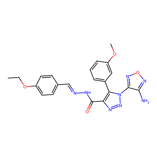 (E)-1-(4-amino-1,2,5-oxadiazol-3-yl)-N'-(4-ethoxybenzylidene)-5-(3-methoxyphenyl)-1H-1,2,3-triazole-4-carbohydrazide structure