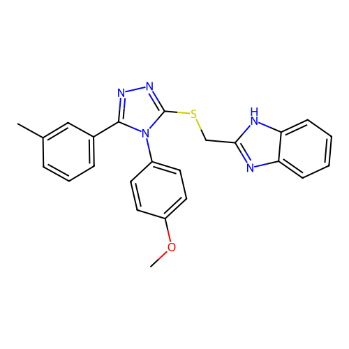 1-[3-(benzimidazol-2-ylmethylthio)-5-(3-methylphenyl)(1,2,4-triazol-4-yl)]-4-m ethoxybenzene structure