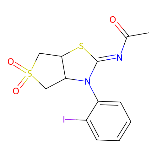 (Z)-N-(3-(2-iodophenyl)-5,5-dioxidotetrahydrothieno[3,4-d]thiazol-2(3H)-ylidene)acetamide structure