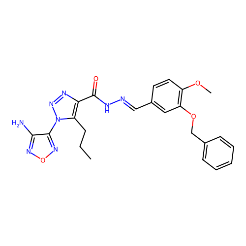 (E)-1-(4-amino-1,2,5-oxadiazol-3-yl)-N'-(3-(benzyloxy)-4-methoxybenzylidene)-5-propyl-1H-1,2,3-triazole-4-carbohydrazide structure