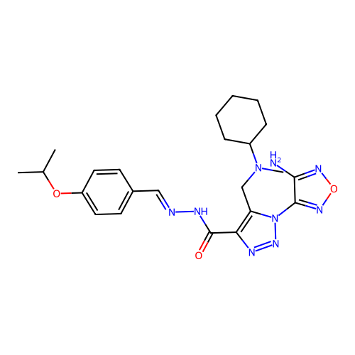 (E)-1-(4-amino-1,2,5-oxadiazol-3-yl)-5-((cyclohexyl(methyl)amino)methyl)-N'-(4-isopropoxybenzylidene)-1H-1,2,3-triazole-4-carbohydrazide structure